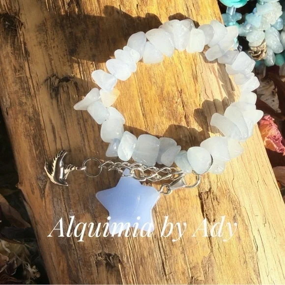 Aquamarine clear quartz beaded bracelet stack set luxury